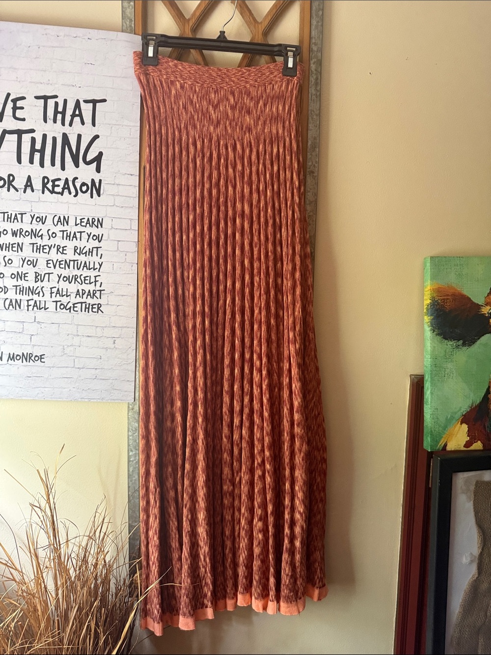 Free People Women's Rust Pleated Maxi Skirt
